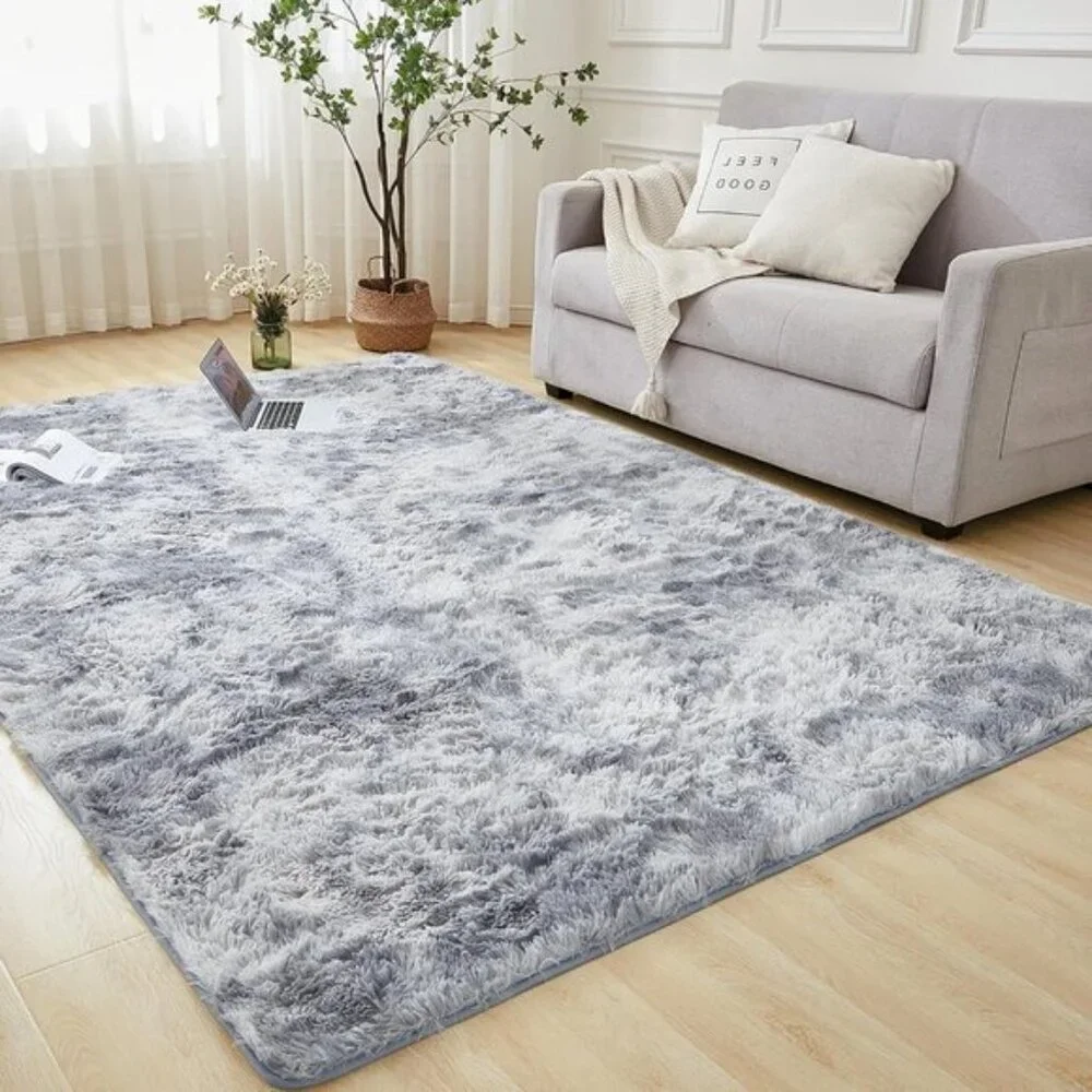New 4x6 Light Grey Shag Rug, Soft Tie-Dye Plush Non-Skid Fuzzy Carpet for Room